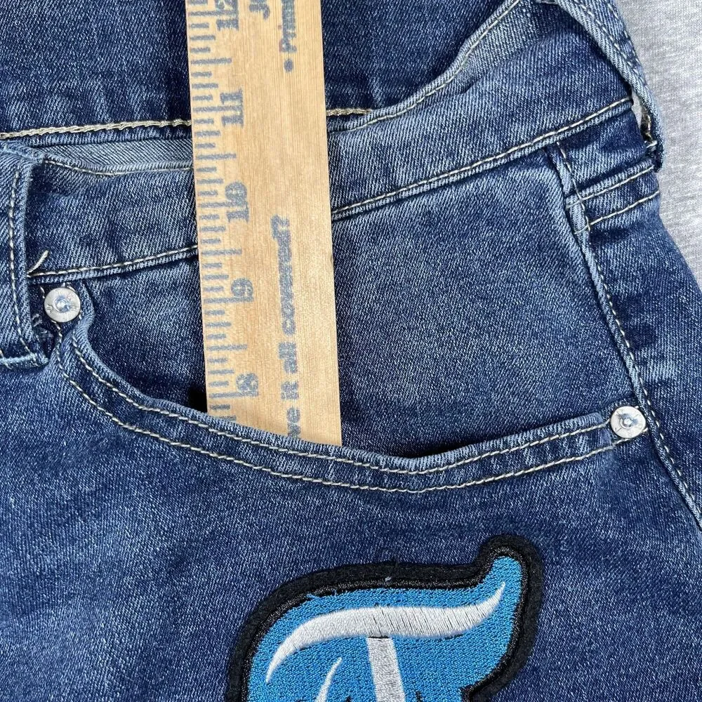 True Religion Bobby Relaxed Baggy Jeans Mens 35x31 Blue Medium Wash Embroidered